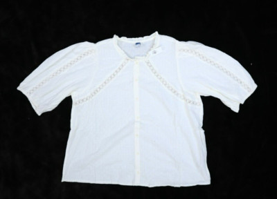Old Navy Puff Sleeve Lace Trim Clip Dot Blouse Creme De La Creme Womens XL