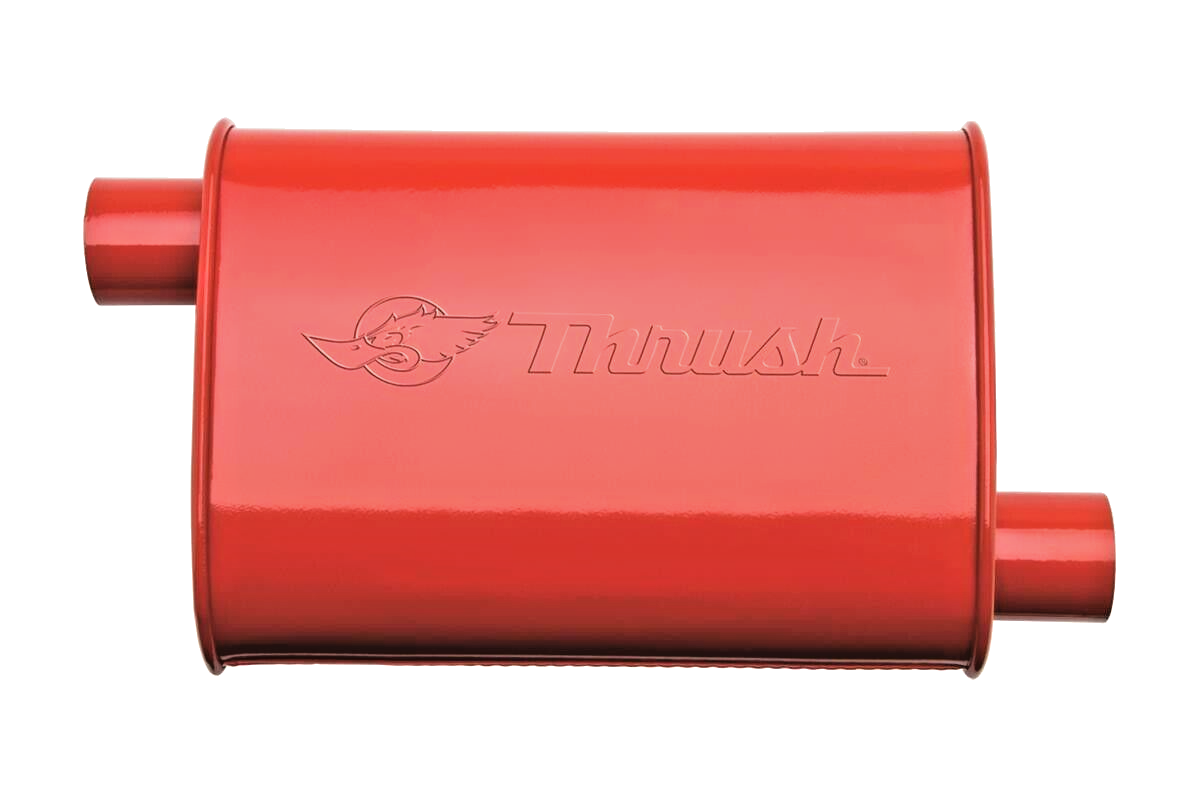THRUSH MAD HOT MUFFLER, RED POWDERCOATED, REVERSIBLE PART
