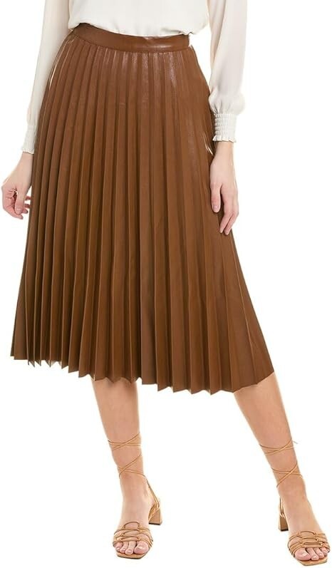 Gracia Faux Leather Long Pleated Skirt Womens XL Brown Elastic Waist Zip Closure - Picture 1 of 15