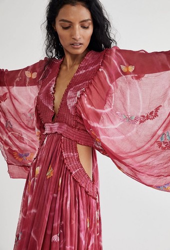 

Платье макси из шифона с вышивкой Madame Butterfly Free People X Fillyboo, Fuchsia