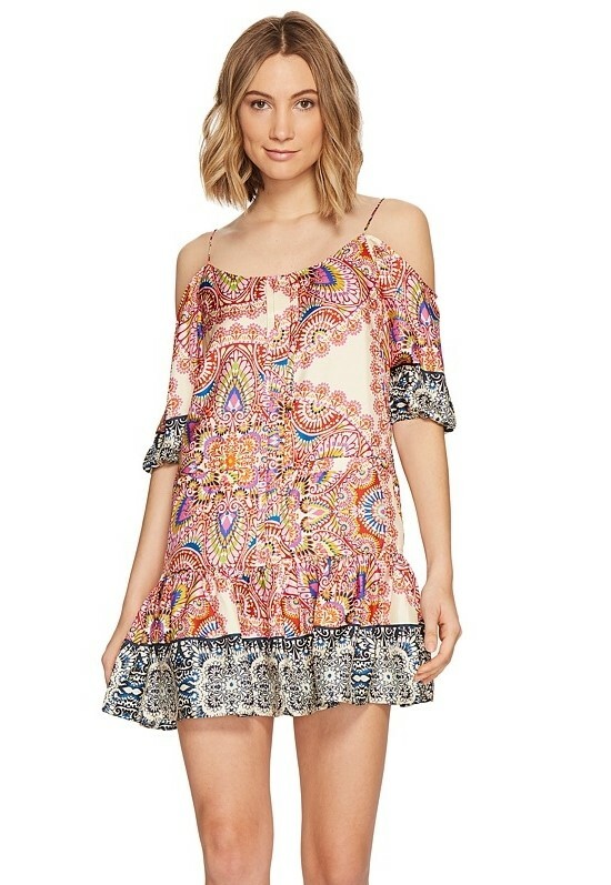 Nicole Miller 243201 Womens Paradise Cold Shoulder Shift Dress Multi Size P
