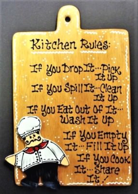 FAT CHEF KITCHEN RULES SIGN Wall Art Hanger Plaque Cucina Bistro Decor 