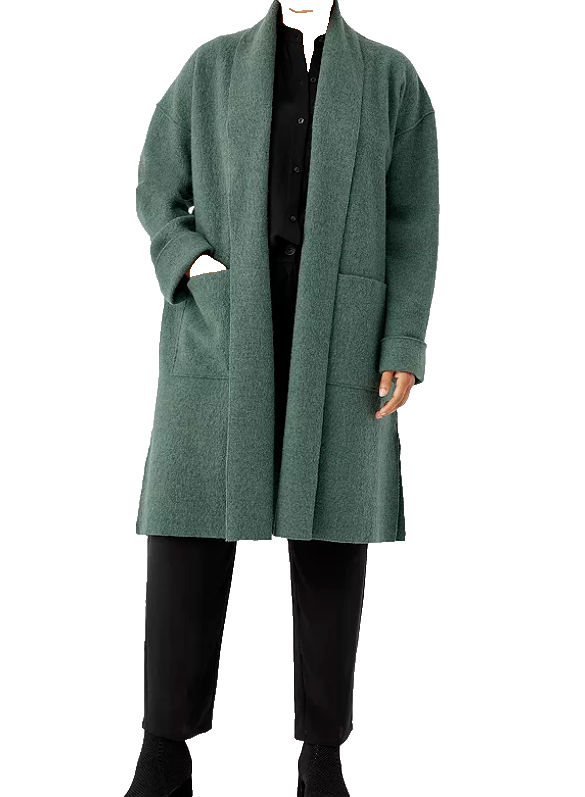 Pre-owned Eileen Fisher Lightweight Boiled Wool Long Cardigan Coat Cypress Light Green M