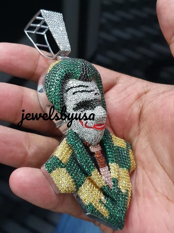 Pre-owned Nsg 3d Joker Face 3.2ct Color Cubic Zirconia Mens Unique Style Pendant Silver In White
