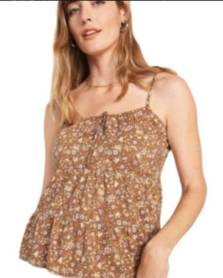 NWT Old Navy Women s Cami Size Small Brown Floral Swing Tiered Front Tie Top