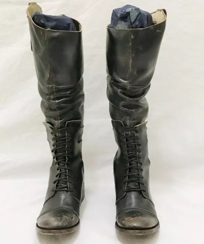 Pre-owned Freebird By Steven Saddle Black Distressed Riding Tall Boots Sz 6