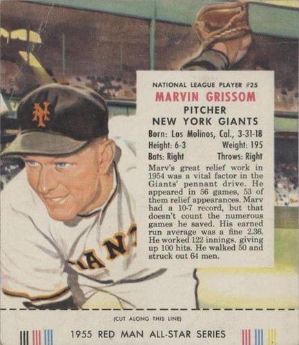 1955 Red Man Tobacco All-Star Team - Marv Grissom #25