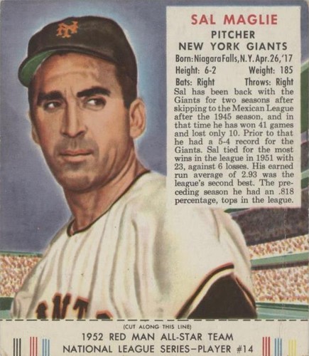 1952 Red Man Tobacco All-Star Team - Sal Maglie #14