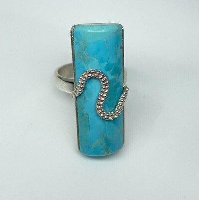 Jay King Mine Finds  Rectangle Crow s Peak Turquoise SS Ring Size 11 NWT 370199