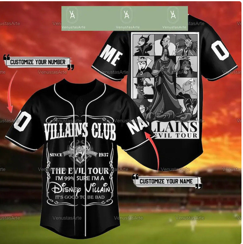 Halloween Disney Villains 3D Baseball Jersey Shirt Christmas Gift Halloween Gift