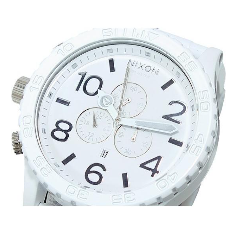 Pre-owned Nixon Watch All White Silver 51-30 Mens Chrono A083-1255 A0831255 Genuine