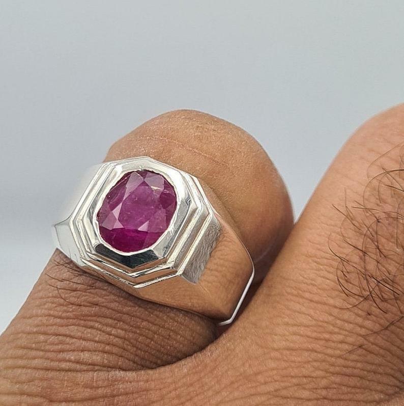 Pre-owned Handmade Mens Ruby Ring Unheated Untreated Afghanistan Rubis Jewelry Gift For Him Ruby In Pink