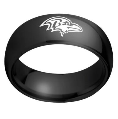 Baltimore Ravens Football Team Black Stainless Steel Mens Band Ring Size 6-13