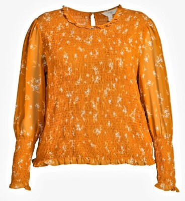 New Terra & Sky Long Sleeve Smocked Top Size 1X(16-18w)