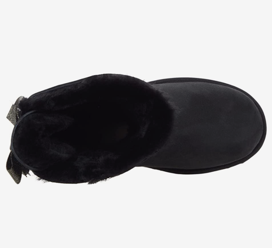 Pre-owned Ugg Bailey Bow Glitz Genuine Shearling Flat Boots Black Twinface Sheepskin Sz 10