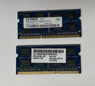 ELPIDA 8GB 2x4GB 2RX8 PC3-10600S-9-10-F2 EBJ41UF8BCS0-DJ-F & Laptop RAM