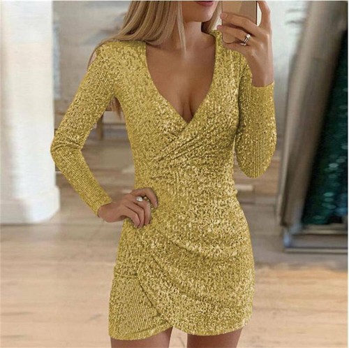 Mini Dresses Women Sequin Ladies Ball Gown Christmas Evening Party Dress Bodycon