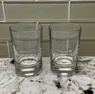 Pair of Bulleit Bourbon Frontier Whiskey Oval Rocks Glasses Heavy Base Italy