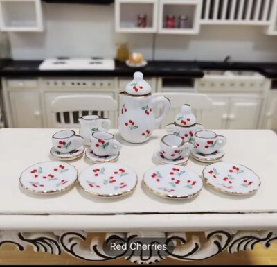 Dollhouse Miniature Porcelain Dinnerware Coffee tea pot cups dish set Tableware