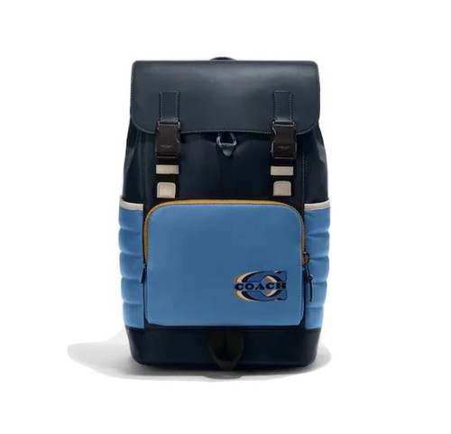 バッグ Vintage Coach Turnrock Blue Daypack Coach Blue Refined Pebble Leather Turnlock Tie Rucksack