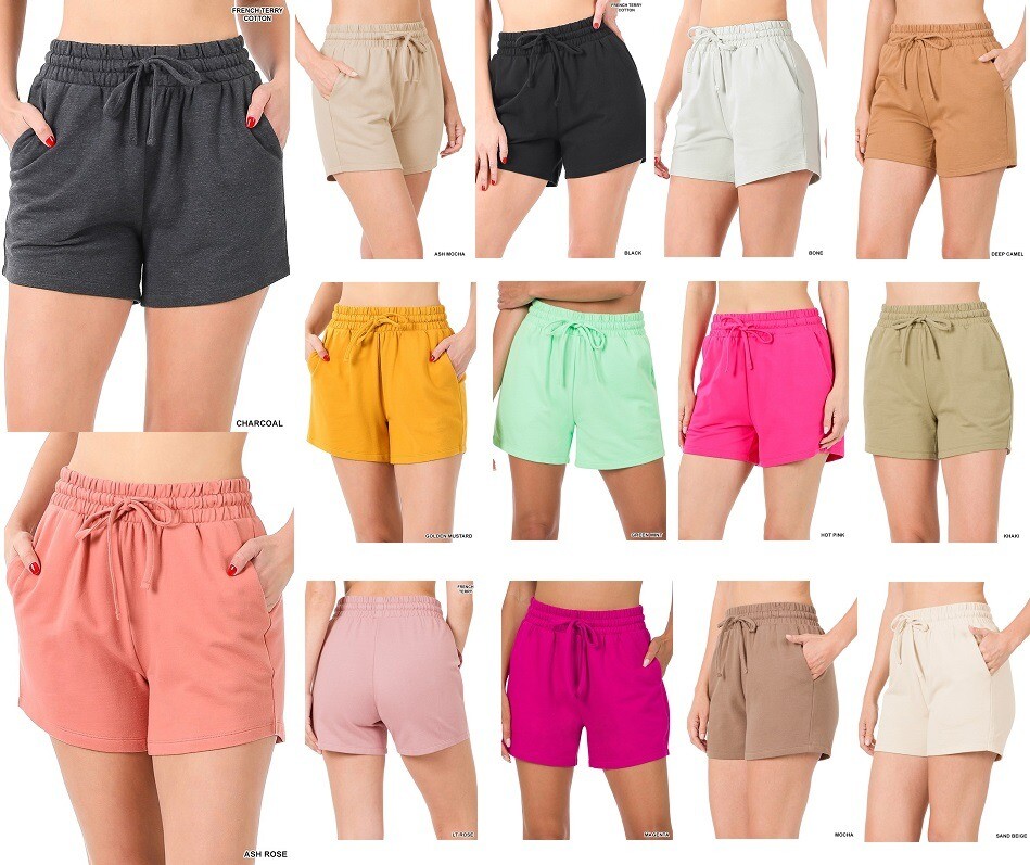 【PORTERNA】Frenz String Shorts NWT Boutique zenana 100% cotton French terry soft drawstring