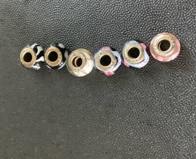 925 Silver Pandora Murano STYLE  Beads- Pink/Black - set of 6