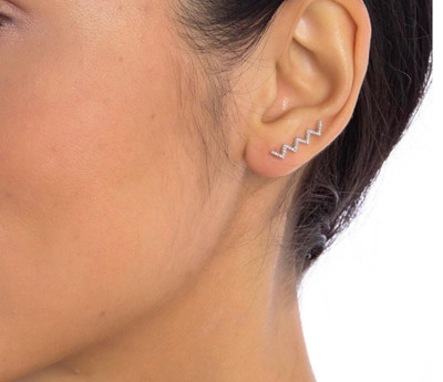EF Collection Zigzag 14k WG Diamond Floating Climbers Cuffs Earrings EUC $750
