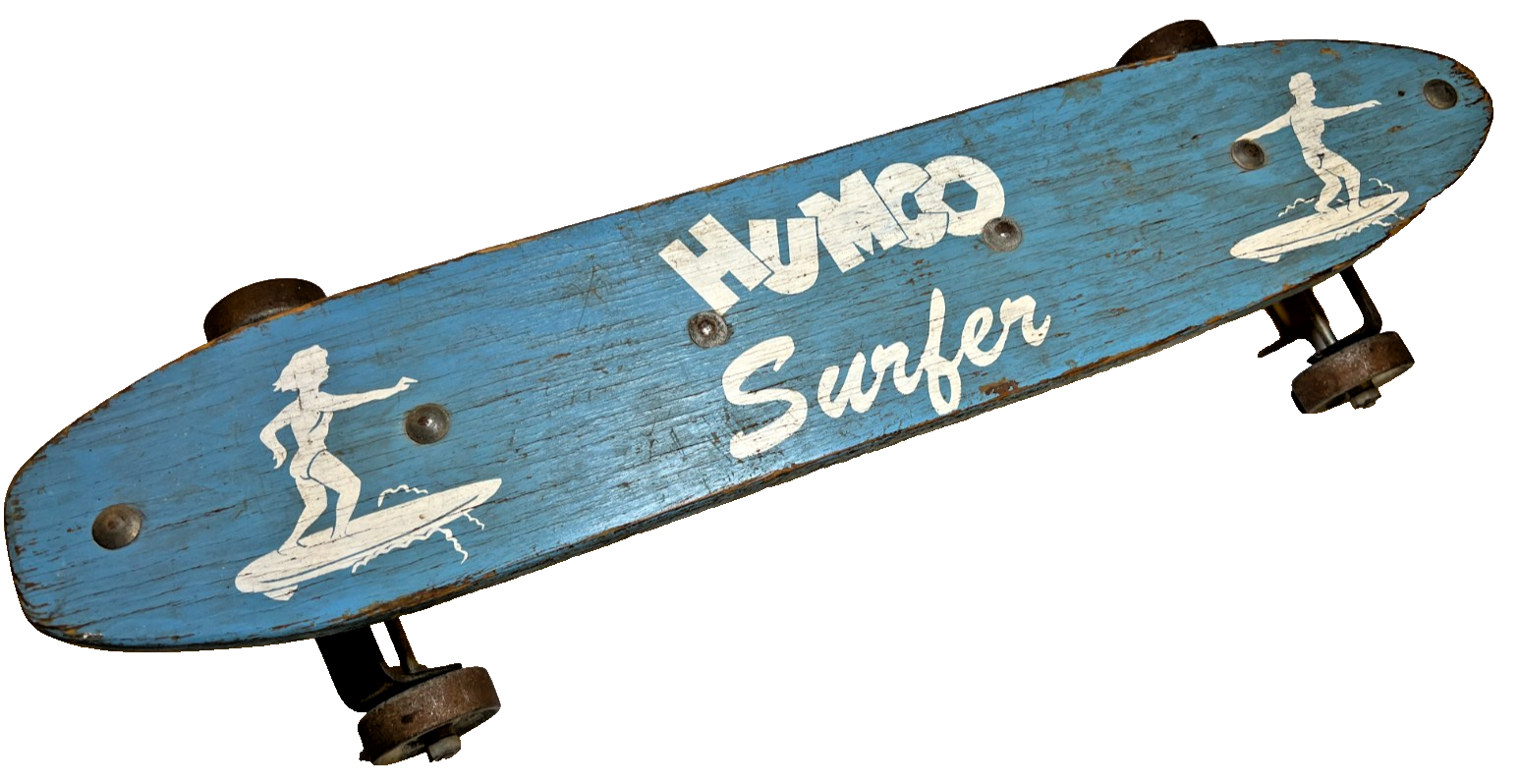RARE 1960s HUMCO Surfer Skateboard Wood Wooden Metal Wheels