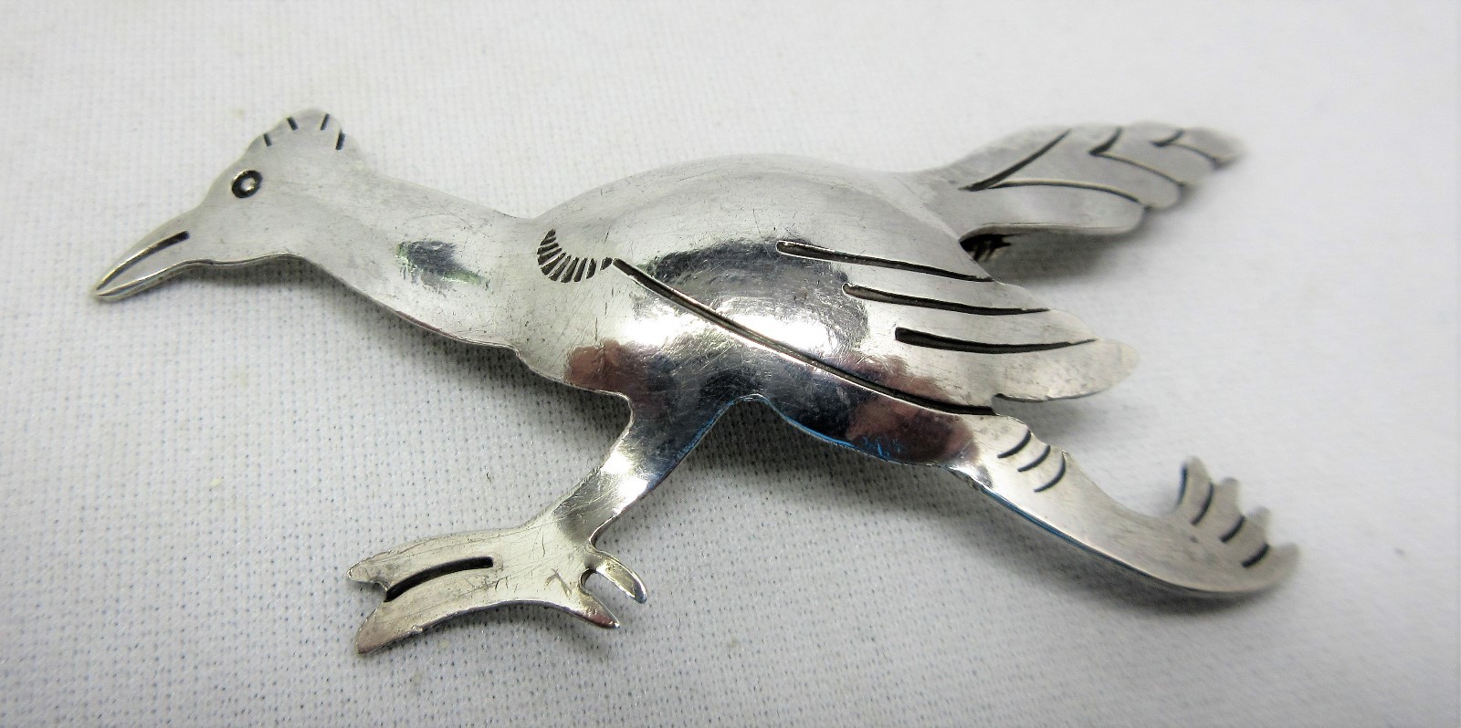 Road Runner Pin, Vintage, Sterling Silver, Brooch, Southwest, Handmade #147