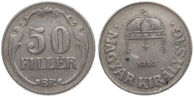 Ungarn - Hungary 50 Filler 1926-1940 - Magyar - KM# 509 verschiedene Jahrgänge