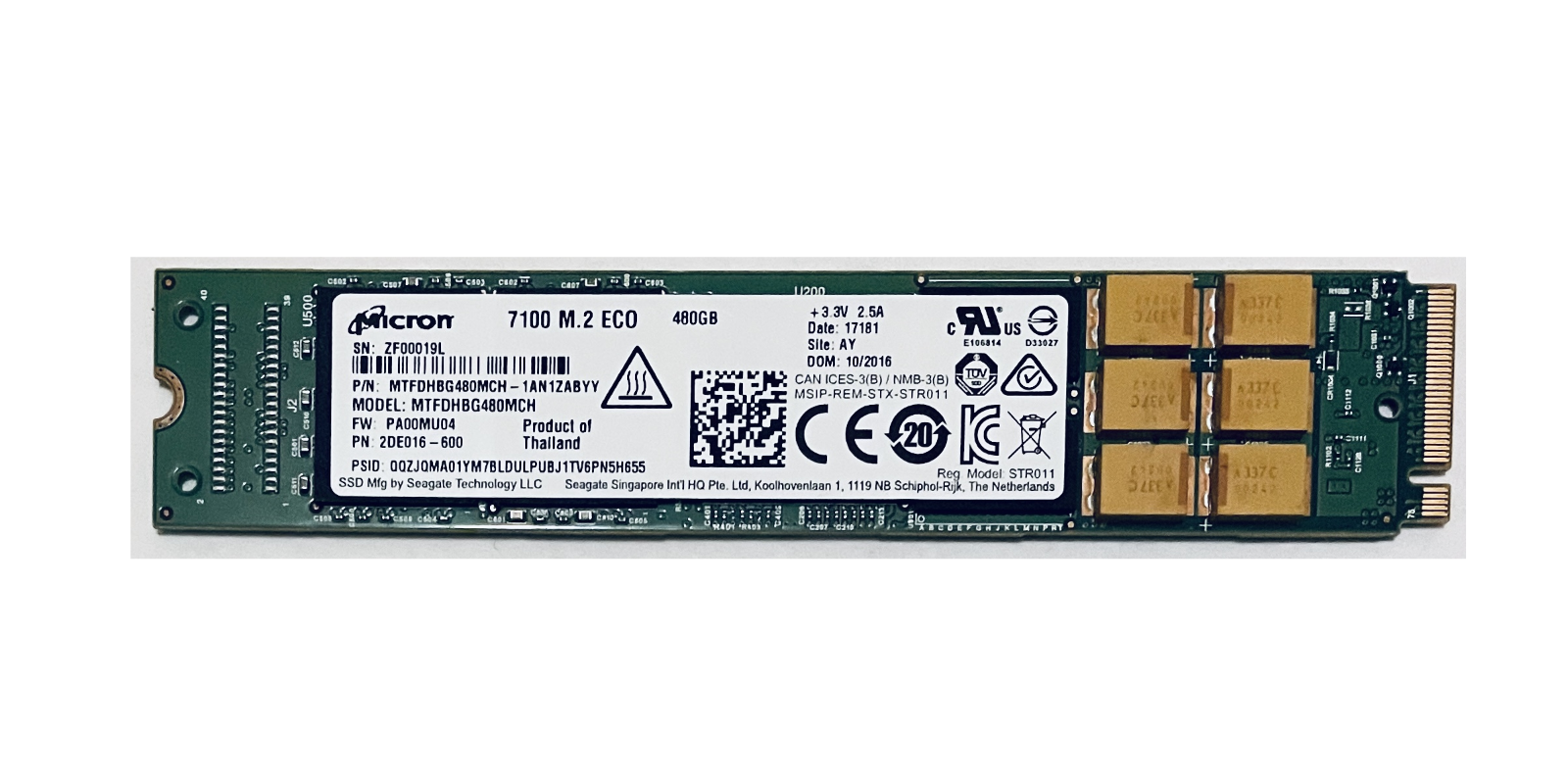 Micron MTFDHBG480MCH 480GB MLC PCI Express PCIe 3.0 x4 NVMe M.2 SSD