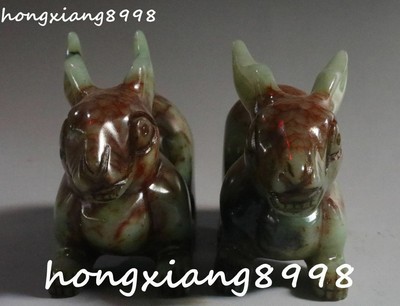 4&quot; Chinese Ancient Old Jade Carving Rabbit Rabbits Hare Animal Beast