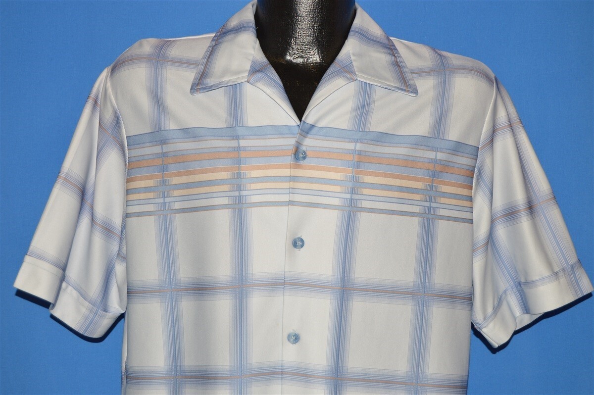 vintage 70s CHECKERED MR JAN BLUE WHITE SHORT SLEEVE DISCO vintage 70s CHECKERED MR JAN BLUE WHITE SHORT SLEEVE DISCO