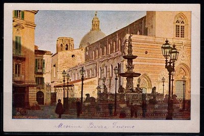 Messina 1914 Postkarte 100% animierte ungebraucht Piazza del Duomo