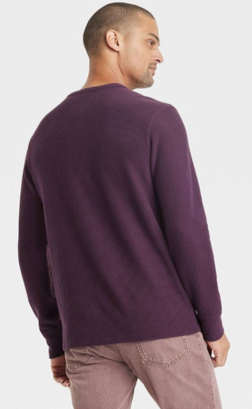 Men's Thermal Ribbed Henley Long Sleeve Shirt - Purple - Medium