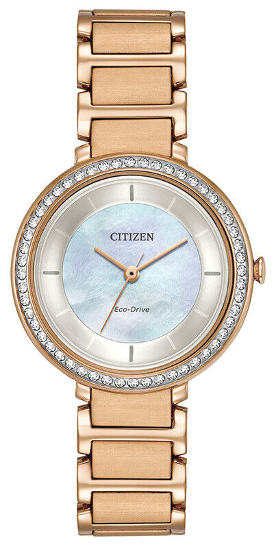 Женские часы Citizen Eco-Drive с кристаллами и белым циферблатом, ремешком 30 мм, EM0483-54D