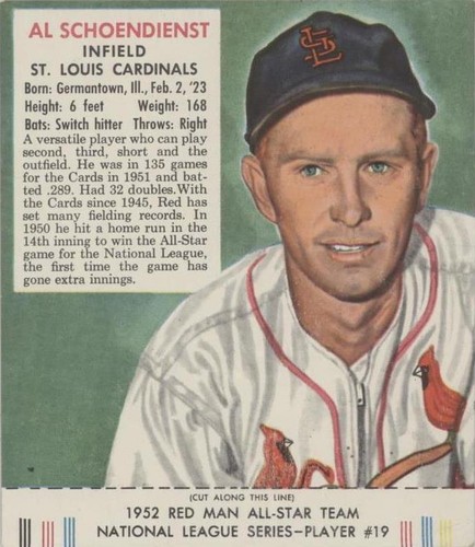 1952 Red Man Tobacco All-Star Team - Red Schoendienst #19