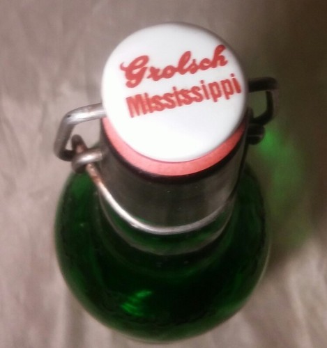 Vintage Grolsch Green Glass Pint Beer Bottle, Metal Flip Swing Top - EMPTY
