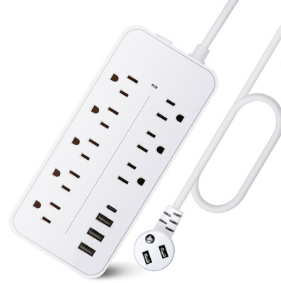 US Power Strip Surge Protector 8 AC Outlets 3 USB Ports + Type C Port 4 FT Cable