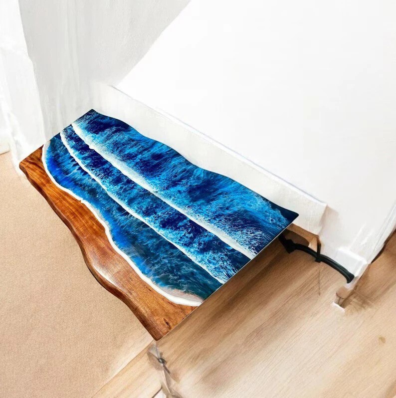 Ocean Epoxy Resin Dining Table Top, Live Edge Table Top,