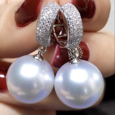 Gorgeous AAAA 10-11mm Natural south sea Round White pearl earring 925s..