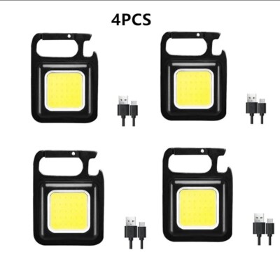 4Pcs Portable Mini COB Work Light Rechargeable Flashlight Keychain Bottle Opener