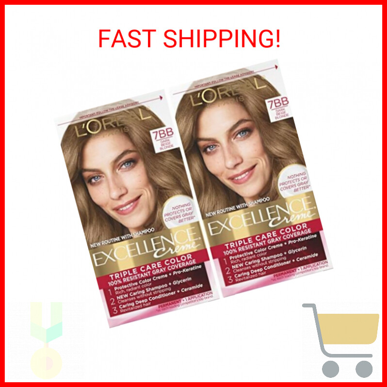 L'Oreal Paris Excellence Creme Permanent Hair Color, 7BB Dark Beige Blonde, 2PK