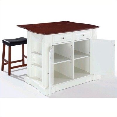 Crosley Furniture Coventry Drop Leaf Breakfast Bar Kitchen Island with Stools...