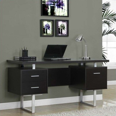 Computer Desk Home Office Laptop Storage Drawers 60''L Work Metal Brown