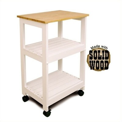 Catskill Microwave/Utility Butcher Block Kitchen Cart in White