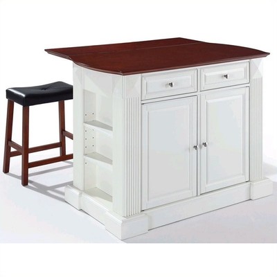 Crosley Furniture Coventry Drop Leaf Breakfast Bar Kitchen Island with Stools...
