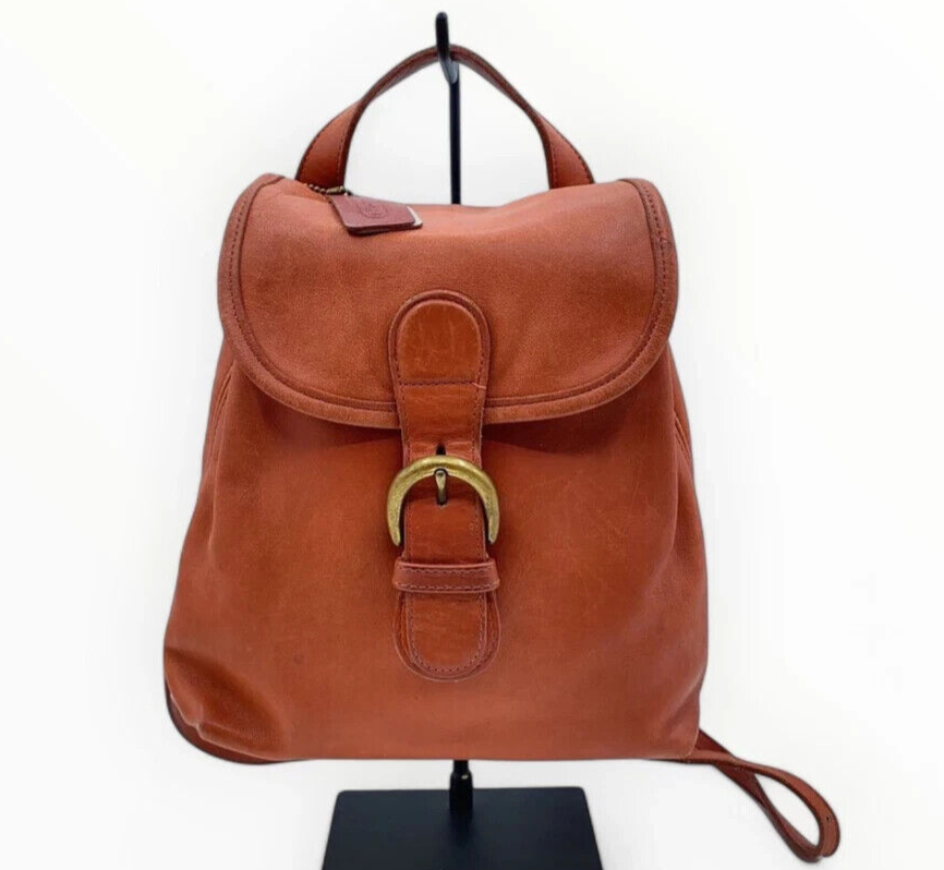 COACH Leather Backpack Orange Authentic Women D:3.54” H:7.87” W