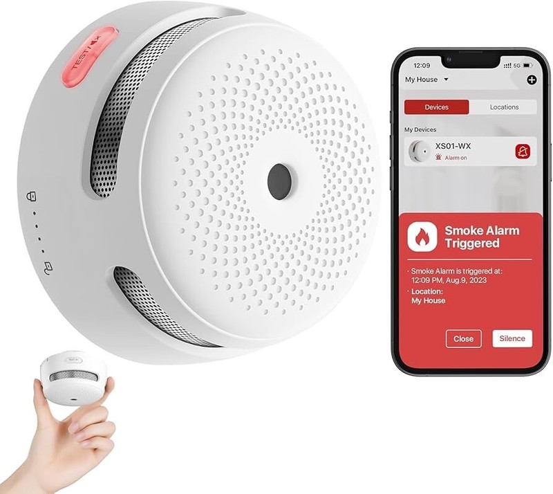 Smart Smoke Detector Fire Alarm with Replaceable Battery, Wi-Fi Smoke