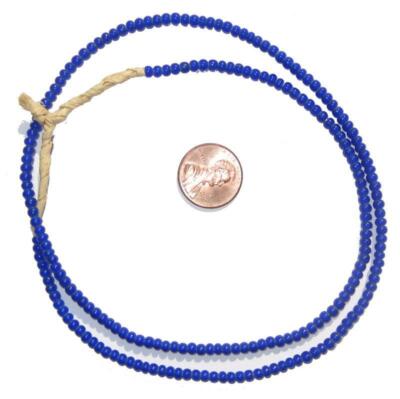 Blue White Heart Beads 4mm Ghana African Seed Glass 24 Inch Strand Handmade